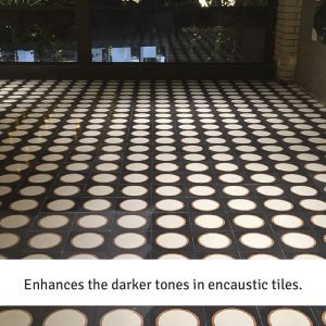 Enhances the darker tones in encaustic tiles.